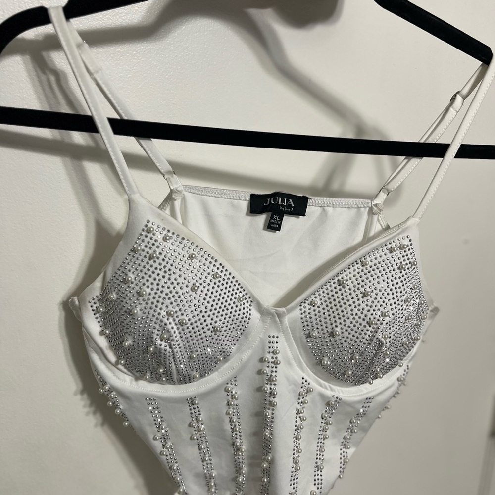 Julia White Rhinestone Embellished Bustier